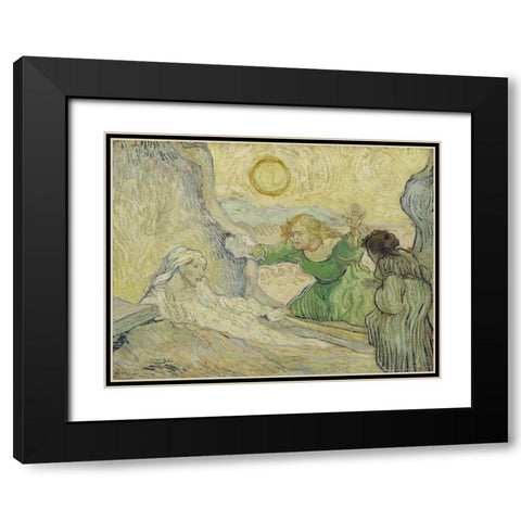 The raising of Lazarus Black Modern Wood Framed Art Print with Double Matting by van Gogh, Vincent