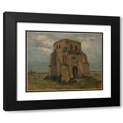 The old church tower at Nuenen Black Modern Wood Framed Art Print with Double Matting by van Gogh, Vincent