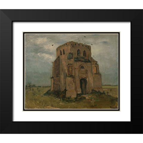 The old church tower at Nuenen Black Modern Wood Framed Art Print with Double Matting by van Gogh, Vincent