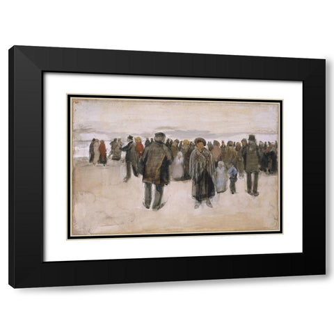 Beach at Scheveningen Black Modern Wood Framed Art Print with Double Matting by van Gogh, Vincent