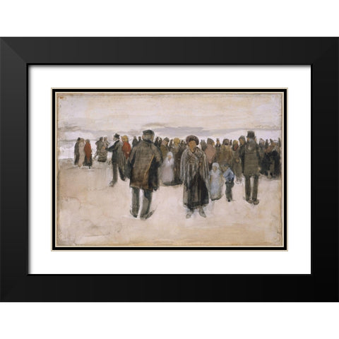 Beach at Scheveningen Black Modern Wood Framed Art Print with Double Matting by van Gogh, Vincent