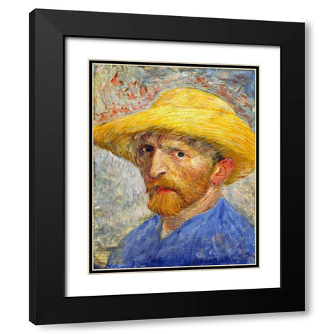 Self-portrait with Straw Hat Black Modern Wood Framed Art Print with Double Matting by van Gogh, Vincent