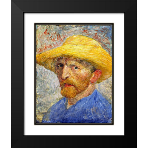 Self-portrait with Straw Hat Black Modern Wood Framed Art Print with Double Matting by van Gogh, Vincent
