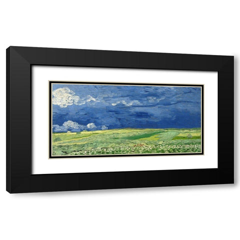 Wheatfield Under Thunderclouds Black Modern Wood Framed Art Print with Double Matting by van Gogh, Vincent