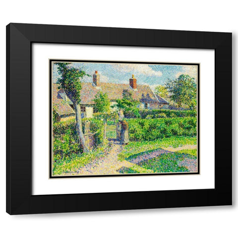 Peasants houses, Eragny Black Modern Wood Framed Art Print with Double Matting by Pissarro, Camille
