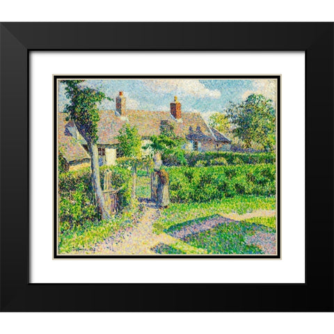 Peasants houses, Eragny Black Modern Wood Framed Art Print with Double Matting by Pissarro, Camille