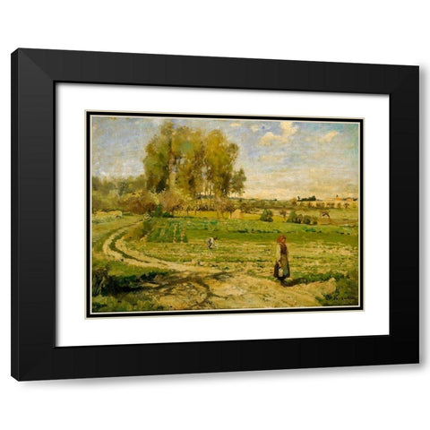 Giverny Black Modern Wood Framed Art Print with Double Matting by Pissarro, Camille