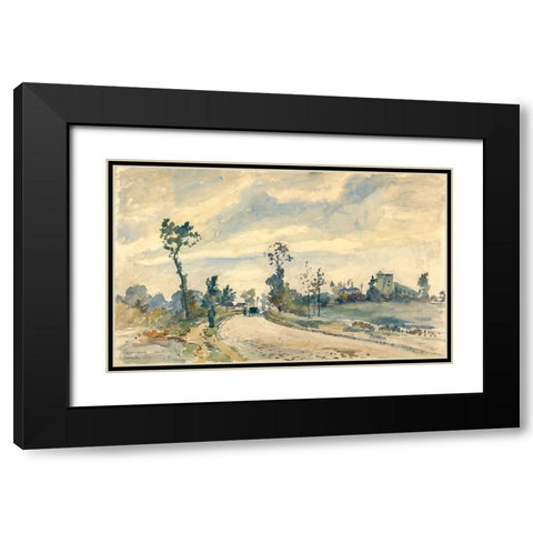 Louveciennes, Route de Saint-Germain Black Modern Wood Framed Art Print with Double Matting by Pissarro, Camille