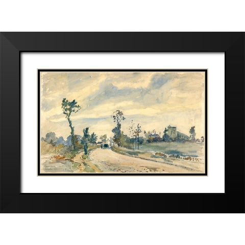Louveciennes, Route de Saint-Germain Black Modern Wood Framed Art Print with Double Matting by Pissarro, Camille
