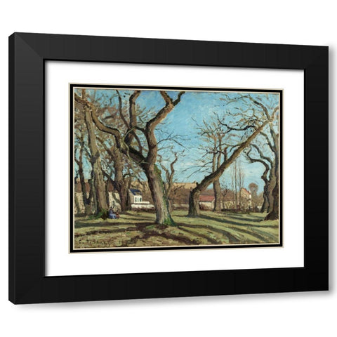 Chestnut Grove at Louveciennes Black Modern Wood Framed Art Print with Double Matting by Pissarro, Camille