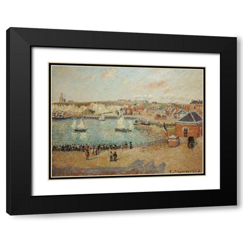 View of the Dieppe outer harbor Black Modern Wood Framed Art Print with Double Matting by Pissarro, Camille