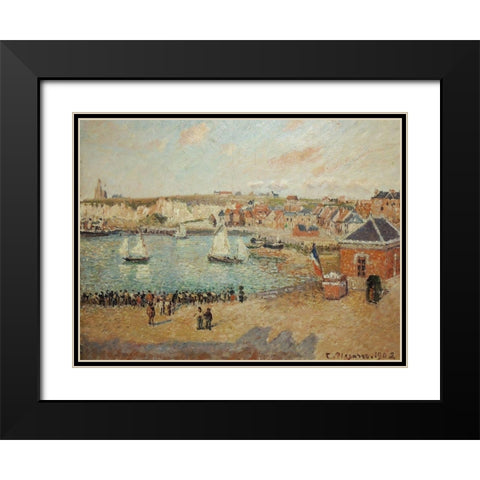 View of the Dieppe outer harbor Black Modern Wood Framed Art Print with Double Matting by Pissarro, Camille
