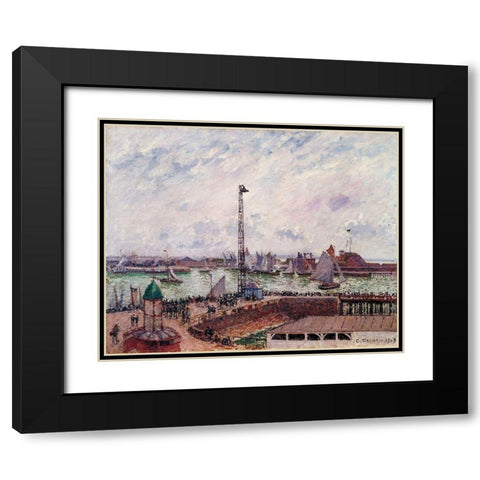 The Pilots Jetty, Le Havre Black Modern Wood Framed Art Print with Double Matting by Pissarro, Camille