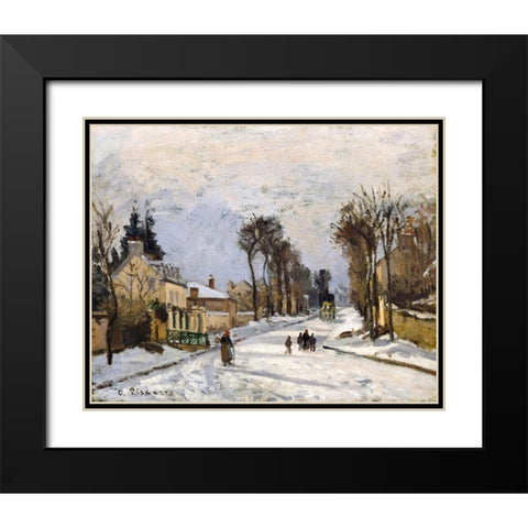 Road to Versailles at Louveciennes. The Snow Effect Black Modern Wood Framed Art Print with Double Matting by Pissarro, Camille