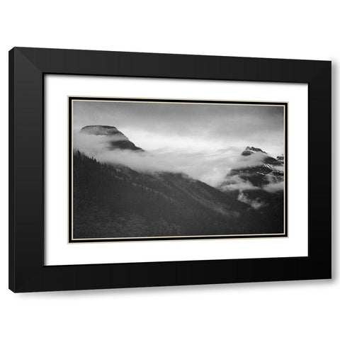 Mountain partially covered with clouds-Glacier National Park-Montana Black Modern Wood Framed Art Print with Double Matting by Adams, Ansel