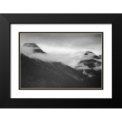 Mountain partially covered with clouds-Glacier National Park-Montana Black Modern Wood Framed Art Print with Double Matting by Adams, Ansel