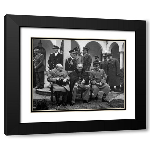 Big Three meet at Yalta Black Modern Wood Framed Art Print with Double Matting by U.S. Government