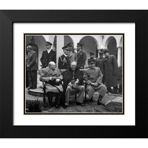 Big Three meet at Yalta Black Modern Wood Framed Art Print with Double Matting by U.S. Government