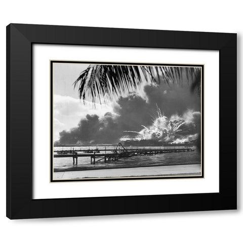 USS Shaw at Pearl Harbor 1941 Black Modern Wood Framed Art Print with Double Matting by U.S. Archives