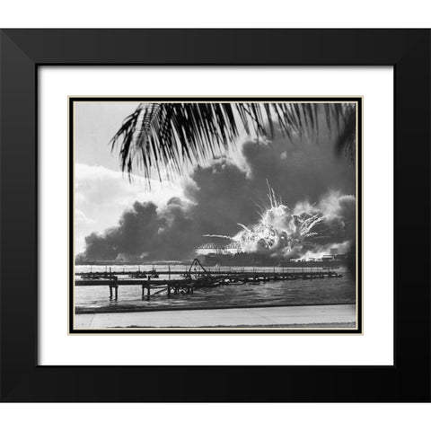 USS Shaw at Pearl Harbor 1941 Black Modern Wood Framed Art Print with Double Matting by U.S. Archives