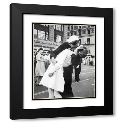 New York City celebrating the surrender of Japan Black Modern Wood Framed Art Print with Double Matting by Jorgensen, Victor