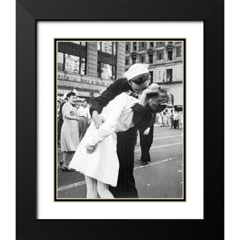 New York City celebrating the surrender of Japan Black Modern Wood Framed Art Print with Double Matting by Jorgensen, Victor