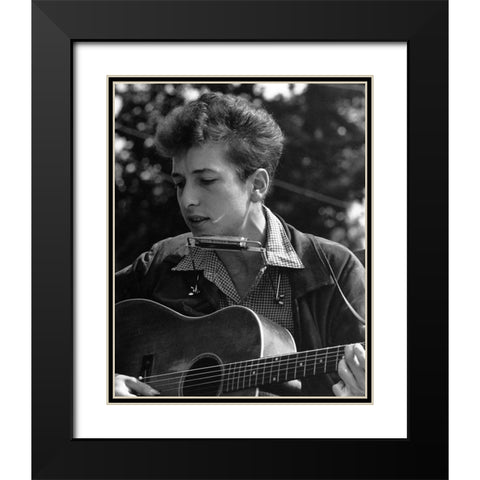 Bob Dylan at the Civil Rights March in Washington-D.C 1963 Black Modern Wood Framed Art Print with Double Matting by Scherman, Rowland