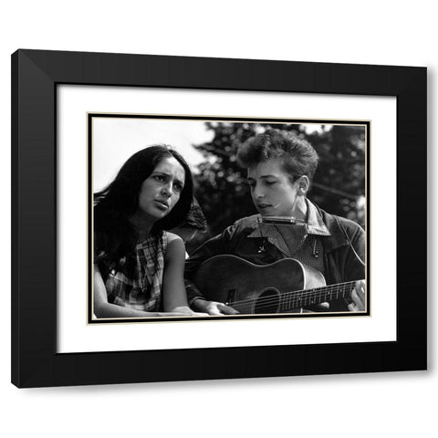 Joan Baez and Bob Dylan at the Civil Rights March in Washington-D.C 1963 Black Modern Wood Framed Art Print with Double Matting by Scherman, Rowland