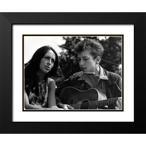 Joan Baez and Bob Dylan at the Civil Rights March in Washington-D.C 1963 Black Modern Wood Framed Art Print with Double Matting by Scherman, Rowland