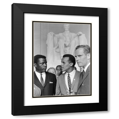 Poitier Belafonte Heston Civil Rights March 1963 Black Modern Wood Framed Art Print with Double Matting by U.S. Archives