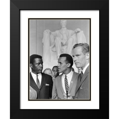Poitier Belafonte Heston Civil Rights March 1963 Black Modern Wood Framed Art Print with Double Matting by U.S. Archives