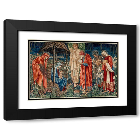 A Tapestry of The Adoration of the Magi Black Modern Wood Framed Art Print with Double Matting by Burne-Jones, Edward