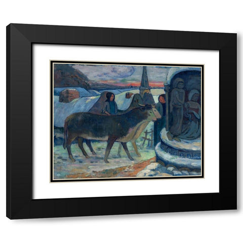 Christmas Night, The Blessing of the Oxen Black Modern Wood Framed Art Print with Double Matting by Gauguin, Paul