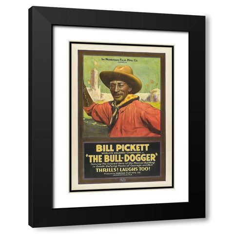 Bill Pickett The Bull-Dogger Black Modern Wood Framed Art Print with Double Matting by Vintage Poster