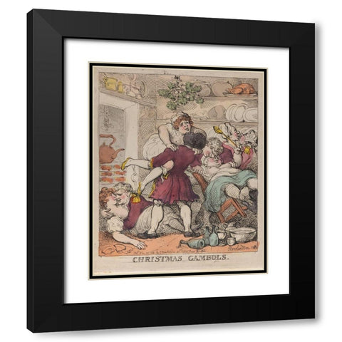 Christmas Gambols Black Modern Wood Framed Art Print with Double Matting by Rowlandson, Thomas