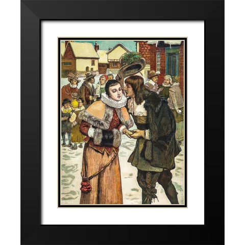 New Years Day in Old New York Black Modern Wood Framed Art Print with Double Matting by Christmas Number of The Graphic