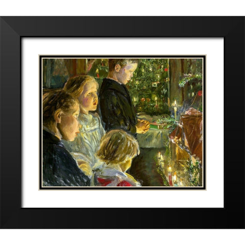 Children by the Christmas tree Black Modern Wood Framed Art Print with Double Matting by Kalckreuth, Leopold Graf von
