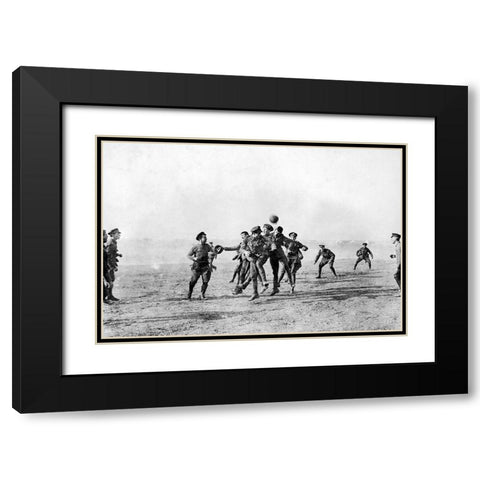 Football in Salonika, Greece on Christmas day 1915 Black Modern Wood Framed Art Print with Double Matting by UK Ministry of Information