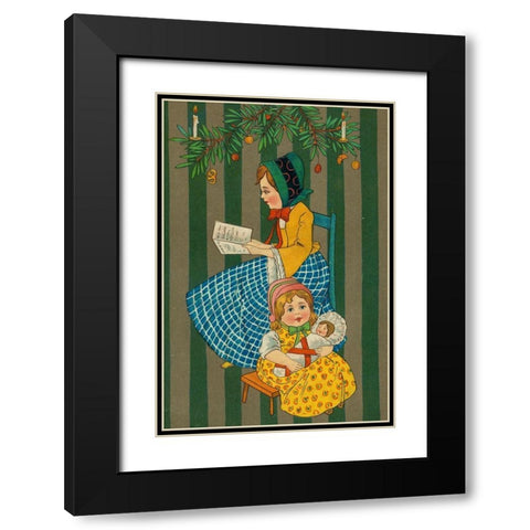 Christmas postcard with two seated girls Black Modern Wood Framed Art Print with Double Matting by Missouri History Museum