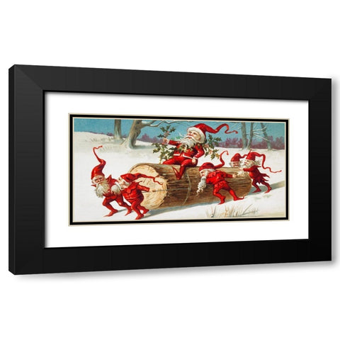 Santa elves sliding on a log Black Modern Wood Framed Art Print with Double Matting by Wallach, Miriam and Ira D