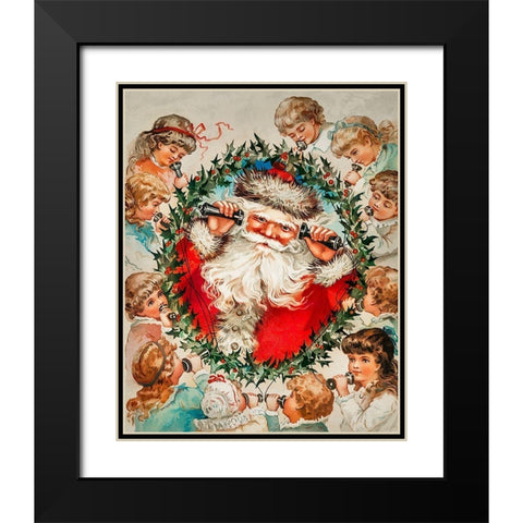Santa Claus on string phones Black Modern Wood Framed Art Print with Double Matting by Wallach, Miriam and Ira D