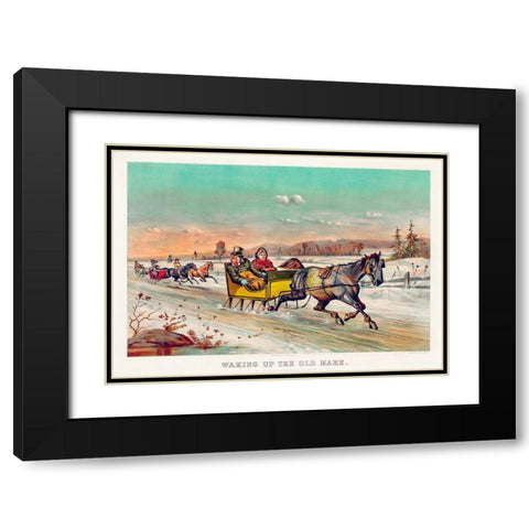 Waking up the old mare Black Modern Wood Framed Art Print with Double Matting by Currier & Ives