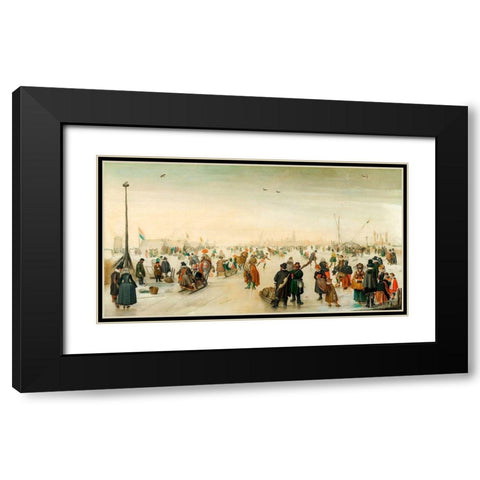 Enjoying the Ice near a Town Black Modern Wood Framed Art Print with Double Matting by Avercamp, Hendrick