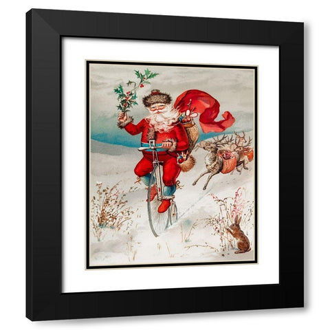Santa Claus on a penny farthing Black Modern Wood Framed Art Print with Double Matting by Wallach, Miriam and Ira D