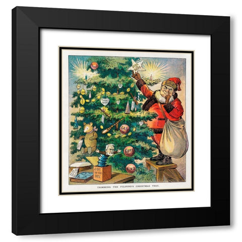 Trimming the Filipinos Christmas Tree Black Modern Wood Framed Art Print with Double Matting by J. Ottman Lithographic Company