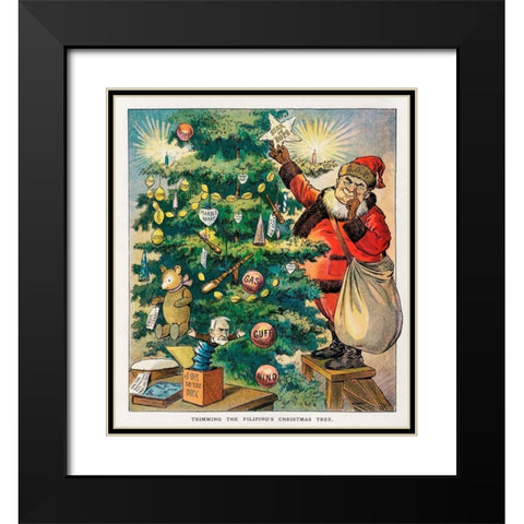 Trimming the Filipinos Christmas Tree Black Modern Wood Framed Art Print with Double Matting by J. Ottman Lithographic Company