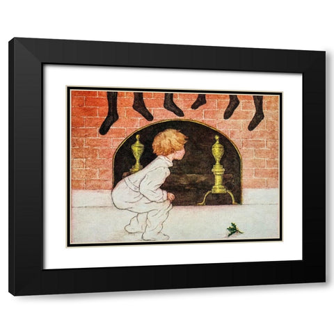 Vintage Christmas Poster Black Modern Wood Framed Art Print with Double Matting by F.A. Owen Pub. Co