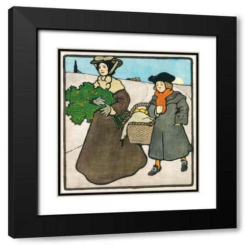 Vintage Christmas Card  Black Modern Wood Framed Art Print with Double Matting by Penfield, Edward