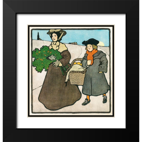 Vintage Christmas Card  Black Modern Wood Framed Art Print with Double Matting by Penfield, Edward