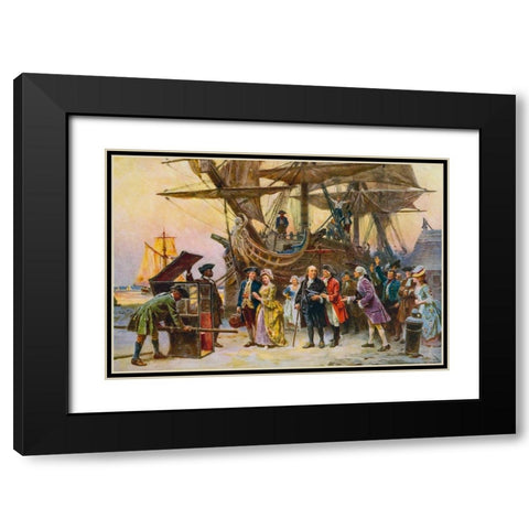 Franklins Return to Philadelphia-1785 Black Modern Wood Framed Art Print with Double Matting by Ferris, Jean Leon Gerome
